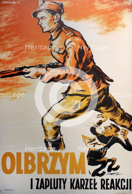 Polish communist propaganda poster showing soldier of communist Armia Ludowa..., post-WWII.  Creator: Unknown.