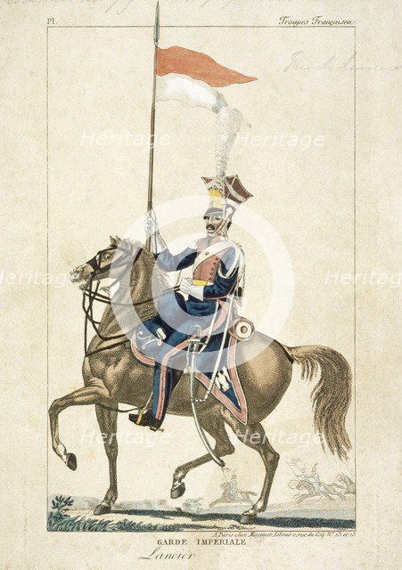 French lancer of the Imperial Guard, Napoleonic Wars, c1815. Artist: Unknown.