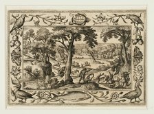 Boar Hunt, from Landscapes with Old and New Testament Scenes and Hunting Scenes, 1584. Creator: Adriaen Collaert.