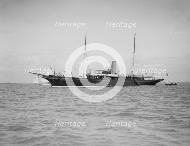 The steam yacht 'Maid of Honour' at anchor, 1911. Creator: Kirk & Sons of Cowes.