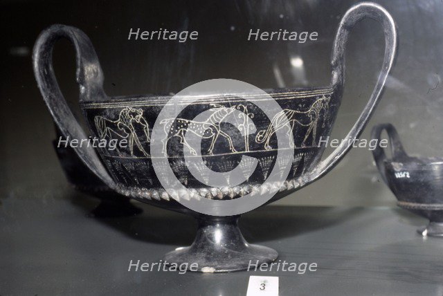 Etruscan Bucchero Vase with animal decoration, from Vulci. Italy,  c620 BC. Artist: Unknown.