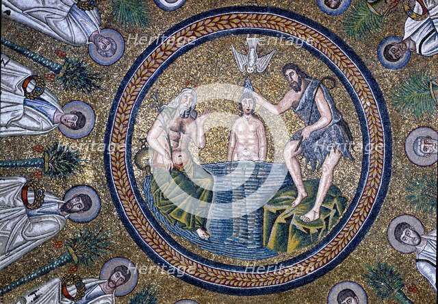 Mosaic of the baptism of Christ, in the Baptistery of the Arians, Ravenna.