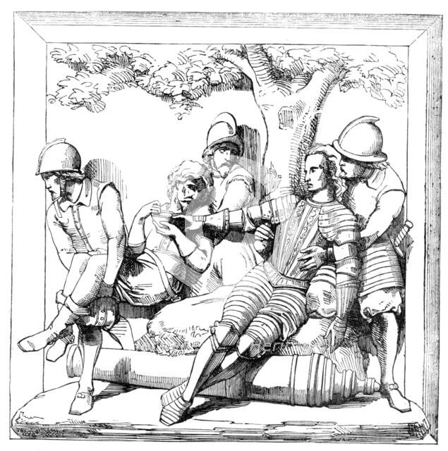 The New Houses of Parliament - Bas-reliefs in the Prince's Chamber - the Death of Sir..., 1857. Creator: Unknown.