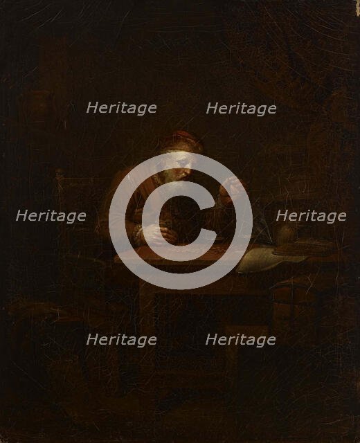 Old man weighing gold coins, 1810. Creator: Alexander Lauréus.