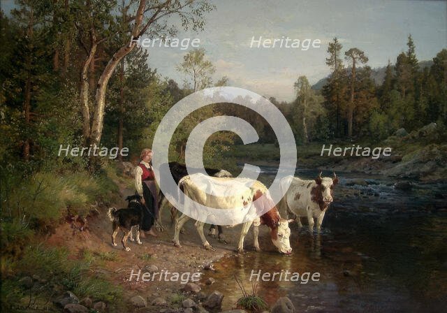 Evening at the Riverside, 1870. Creator: Anders Monsen Askevold.