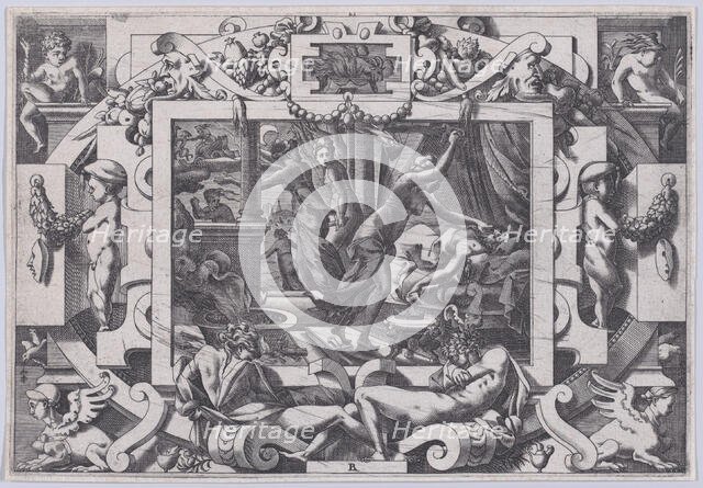 Pelias Killed by his Daughters (Dont par pitié elles prennent courage son sang vider par v..., 1563. Creator: Rene Boyvin.