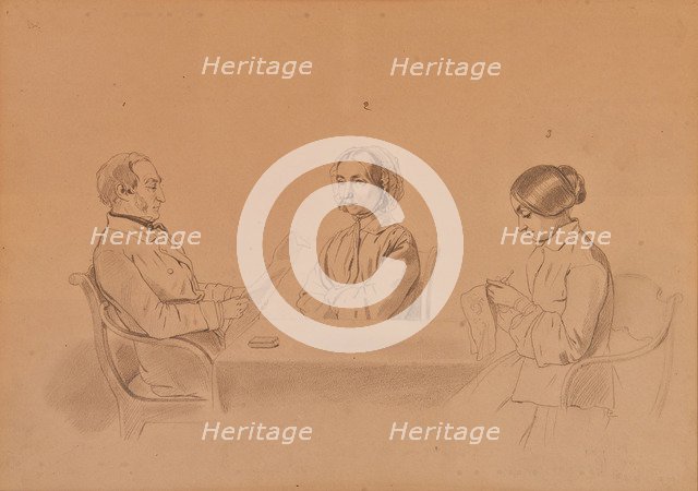 Apollon Ivanovich Sytin (1795-1862) with his wife Louise and her sister, 1854.