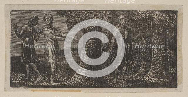 Colinet Mocked by Two Boys, from Thornton's Pastorals of Virgil, 1821. Creator: William Blake.