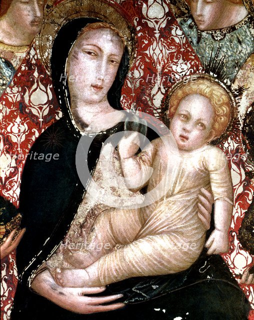 Detail 'The Virgin with Angels', wall Painting of 1346, work by Ferrer Bassa.