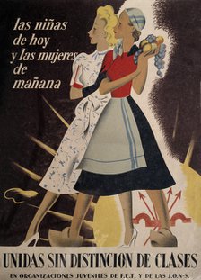 Spanish Civil War (1936-1939), 'Today's girls and women of tomorrow', poster published by the You…