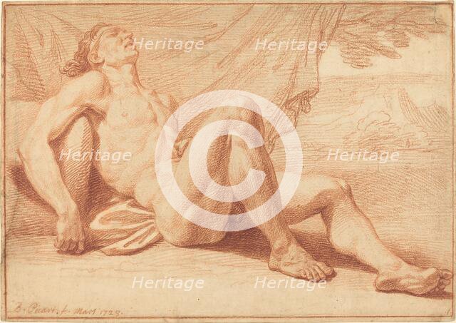 A Reclining Male Nude, 1723. Creators: Bernard Picart, Nicolas Boileau Despreaux.