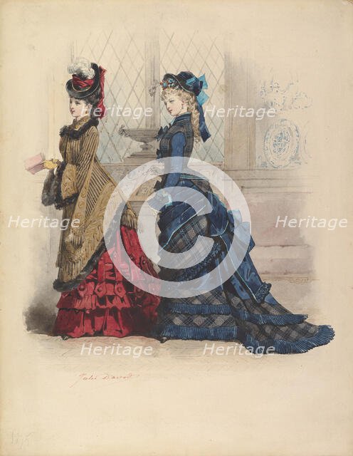 Two Women in Day Dresses, 1875. Creator: Jules David.