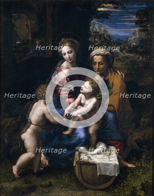 The Holy Family with John the Baptist and Saint Elizabeth (La Perla). Artist: Raphael (1483-1520)