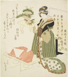Courtesan carrying a decorated tray, early to mid-1820s. Creator: Totoya Hokkei.