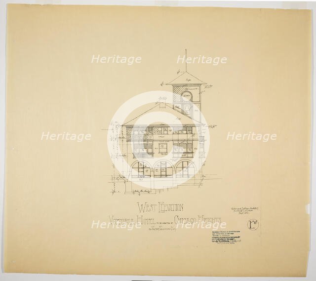Victoria Hotel, Chicago Heights, Illinois, West Elevation, 1892. Creator: Adler & Sullivan.