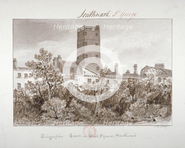 View of telegraphic tower in West Square, Southwark, London, 1827. Artist: John Chessell Buckler