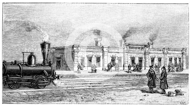 Duchak Station, on the railroad trans-Caspian, engraving, 1895.