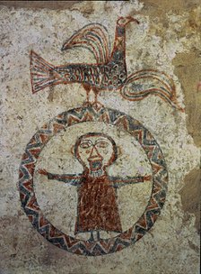 Prayer, detail of mural Painting that was in the apse of the pre-Romanesque church of Sant Quirze…
