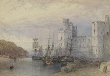 Landscape with ships in front of Caernarvon Castle, 1883. Creator: William Callow.