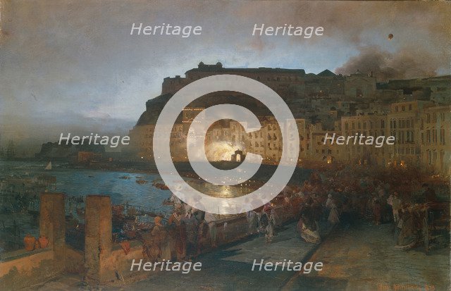 Fireworks in Naples, 1875. Artist: Achenbach, Oswald (1827-1905)