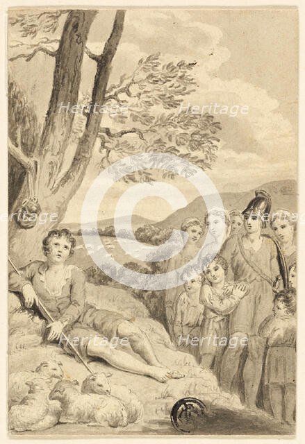 Shepherd Boy with Flock, Watched by Warrior, Women and Children, n.d. Creator: Unknown.