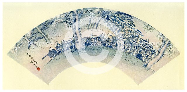 Japanese fan print (ogi shape), 19th century (1925). Artist: Unknown