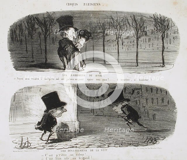 Les Agrémens du soir/Les Désagrémens de la nuit, 1853. Creator: Honore Daumier.