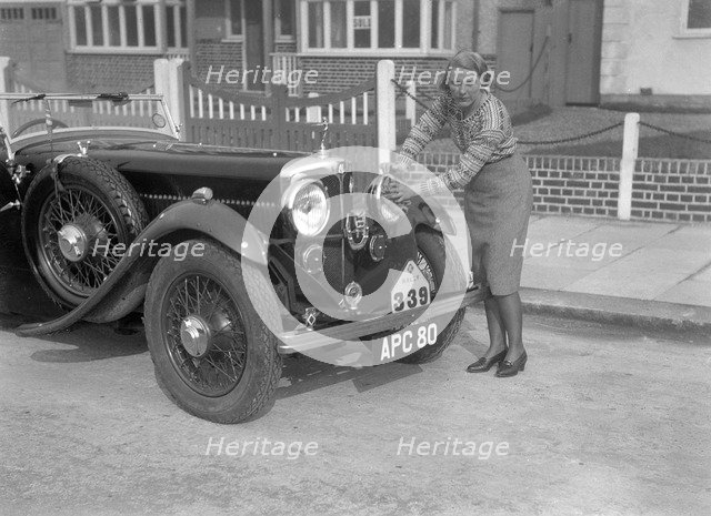 Kitty Brunell and her winning AC 4-seater tourer, RAC Rally, March 1933. Artist: Bill Brunell.