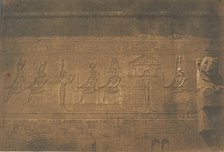 Sculptures sur la façade postérieure du grande Temple de Dendérah (Tentyris), 1849-50. Creator: Maxime du Camp.