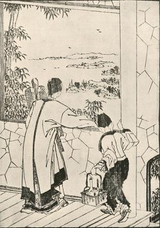 People looking out of a window, late 18th-early 19th century, (1924). Creator: Hokusai.