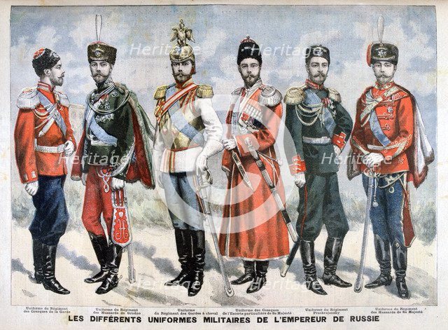 Different Russian military uniforms of the Emperor, 1896. Artist: Unknown