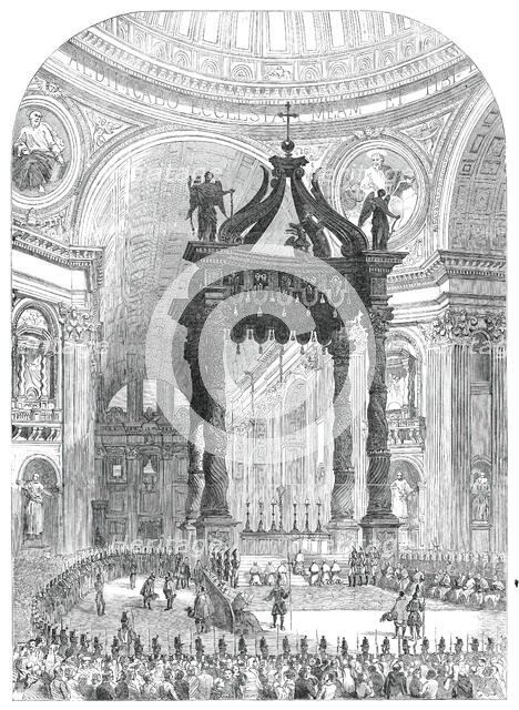 Interior of St. Peter's - the Pope at the Grand Altar, 1850. Creator: Unknown.