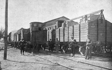 'Les evenements de Grece; Wagons de materiel militaire saisis a Athenes, dans la gare de..., 1916. Creator: S. Leonce.