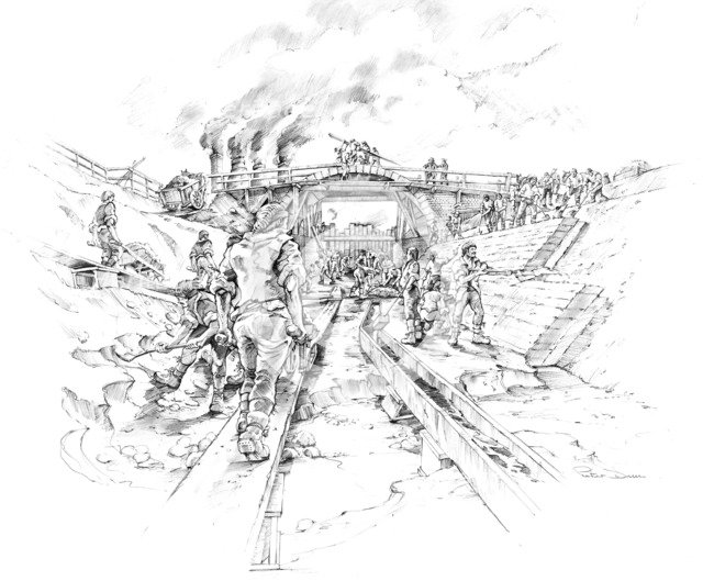 Canal workers at Stourport, Worcestershire, c1770, (c1990-2010) Artist: Peter Dunn.