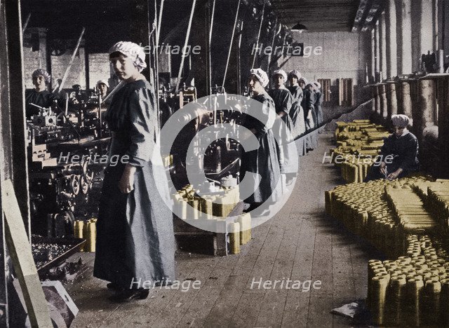 'Girl workers in a munitions factory', 1915. Artist: Unknown.