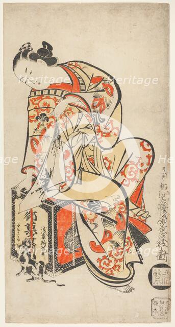 Courtesan Playing with a Cat, c. 1715. Creator: Dohan Kaigetsudo.