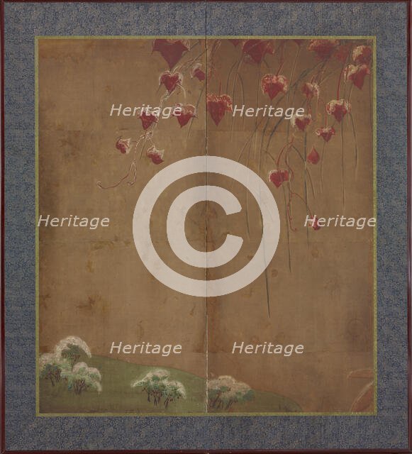 Autumn vine, distant trees and snow, Edo period, 1615-1868. Creator: Unknown.