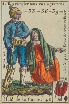 Hab.t de la Corse from Playing Cards (for Quartets) 'Costumes des Peuples Étrangers',..., 1700-1799. Creator: Anon.