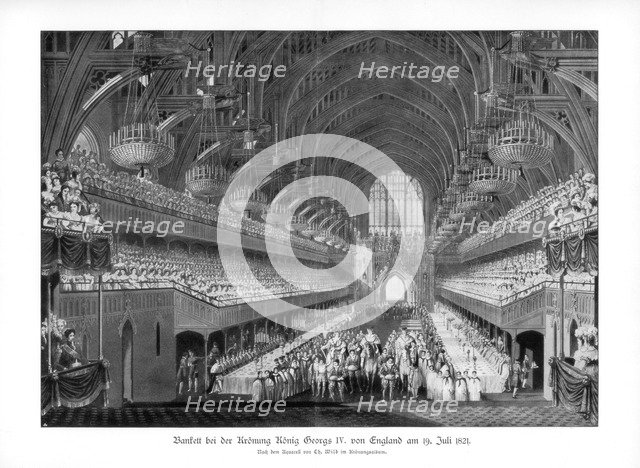 The coronation banquet of George IV at Westminster Hall, London, 19 July 1821 (1900). Artist: Unknown