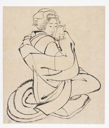 Lady Holding a Cat, Edo period, ca. 1810s. Creator: Hokusai.