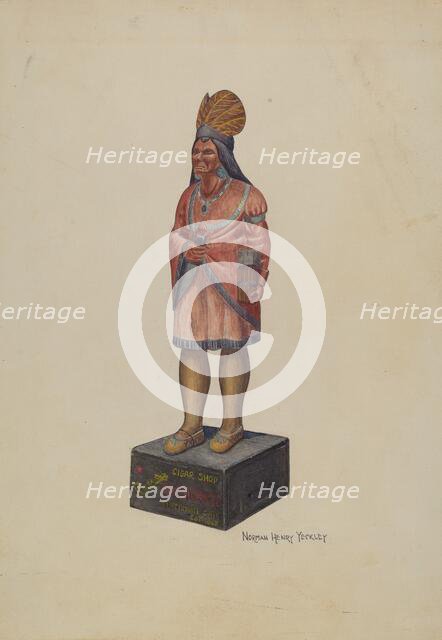Cigar Store Indian, c. 1940. Creator: N. H. Yeckley.