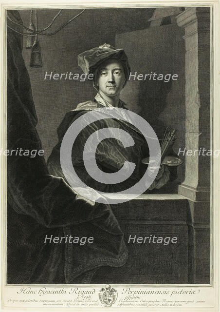 Portrait of Hyacinthe Rigaud, 1700. Creator: Pierre Drevet.