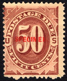 50c Postage Due specimen overprint single, 1884. Creator: Unknown.