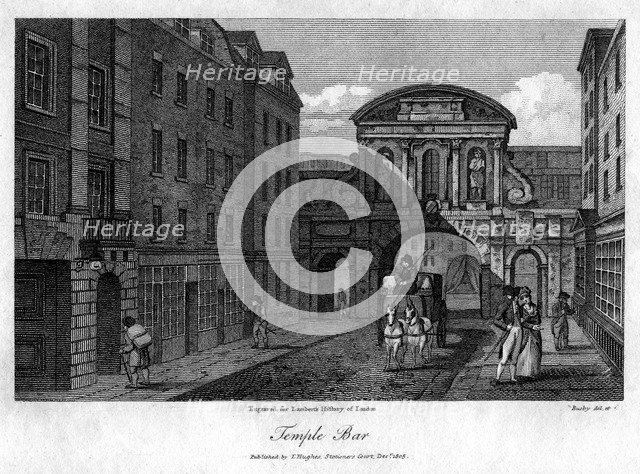 Temple Bar, London, 1805.Artist: Busby