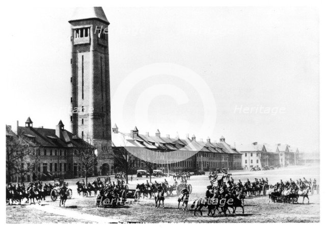 Field Artillery in training on the parade grounds at Fort Sheridan, Illinois, USA, 1920. Artist: Unknown