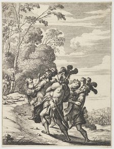 Two women being abducted by three masked men, 1639. Creator: Abraham Bosse.