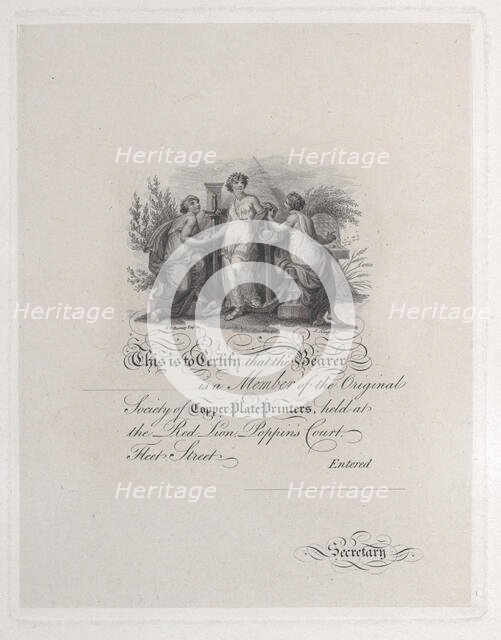 Certificate of Membership for the Society of Copper Plate Printers, 19th century., 19th century. Creator: Edward Francis Burney.