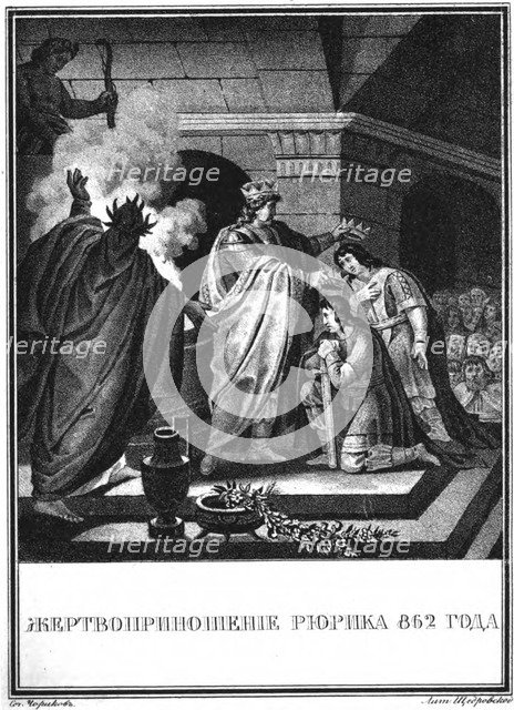 Prince Rurik's sacrifice. 862 (From Illustrated Karamzin), 1836. Artist: Chorikov, Boris Artemyevich (1802-1866)