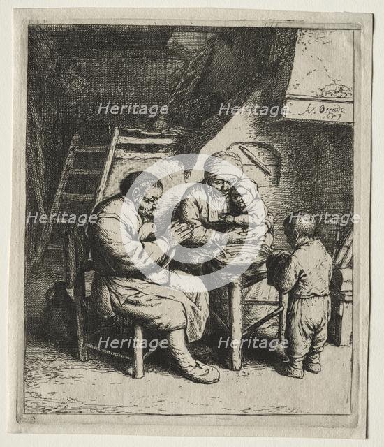 Saying Grace, 1653. Creator: Adriaen van Ostade (Dutch, 1610-1684).