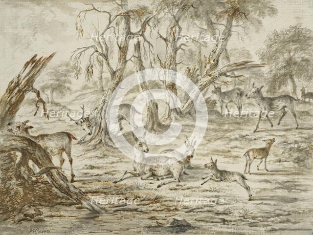Landscape with deer. Creator: Michiel Carree.